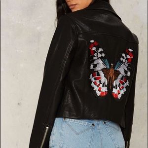 Nasty Gal Butterfly Patch Embroidered Moto Jacket